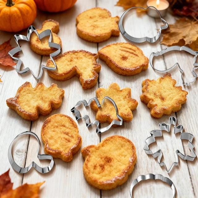 Alt view image 4 of 7 - 9 Pieces Fall Cookie Cutters Set, Stainless Steel Autumn-Themed Biscuit Mold Includes Mushroom Maple Leaf Oak Leaf Acorn Squirrel Apple Pumpkin Sunflower Baking Decorations