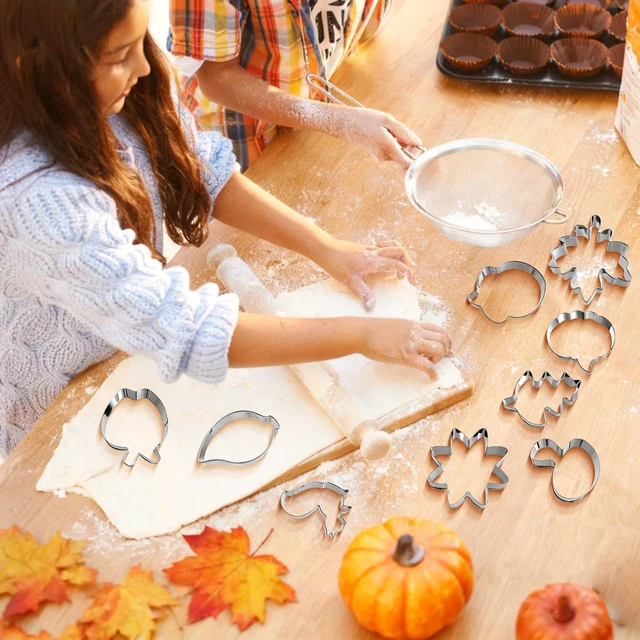 Alt view image 5 of 7 - 9 Pieces Fall Cookie Cutters Set, Stainless Steel Autumn-Themed Biscuit Mold Includes Mushroom Maple Leaf Oak Leaf Acorn Squirrel Apple Pumpkin Sunflower Baking Decorations