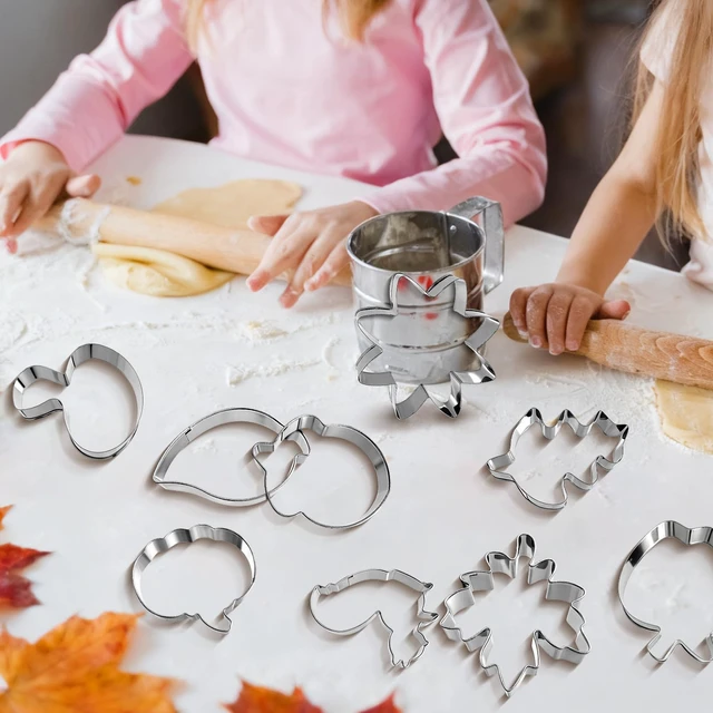 Alt view image 6 of 7 - 9 Pieces Fall Cookie Cutters Set, Stainless Steel Autumn-Themed Biscuit Mold Includes Mushroom Maple Leaf Oak Leaf Acorn Squirrel Apple Pumpkin Sunflower Baking Decorations