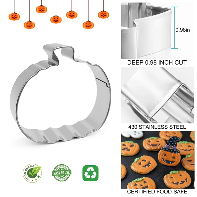 Alt view image 2 of 5 - Halloween Cookie Cutters 3 Inch Set of 7 | Large Bat, Ghost, Pumpkin, Witch Hat, Cat, Skull, Coffin Shapes, Stainless Steel Metal Biscuit Mold for Halloween Baking