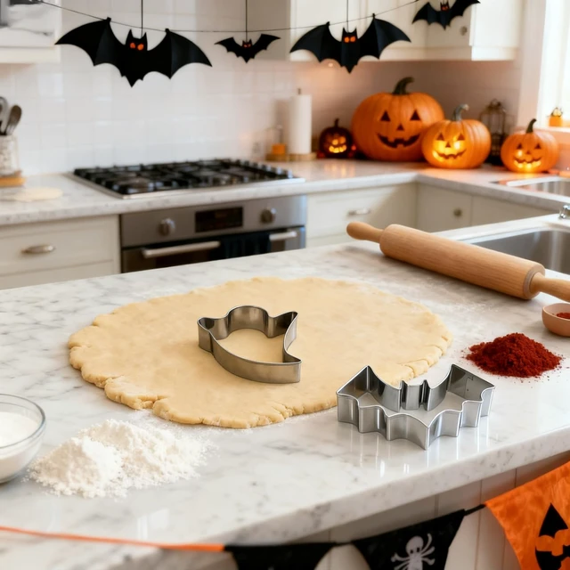 Alt view image 3 of 5 - Halloween Cookie Cutters 3 Inch Set of 7 | Large Bat, Ghost, Pumpkin, Witch Hat, Cat, Skull, Coffin Shapes, Stainless Steel Metal Biscuit Mold for Halloween Baking