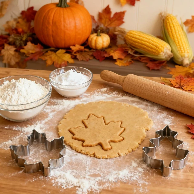 Alt view image 3 of 6 - Fall Thanksgiving Cookie Cutters Large, Set of 7 | Turkey, Pumpkin, Maple Leaf, Oak Leaf, Acorn, Candy Corn, Squirrel Shapes, Stainless Steel Autumn Themed Biscuit Mold