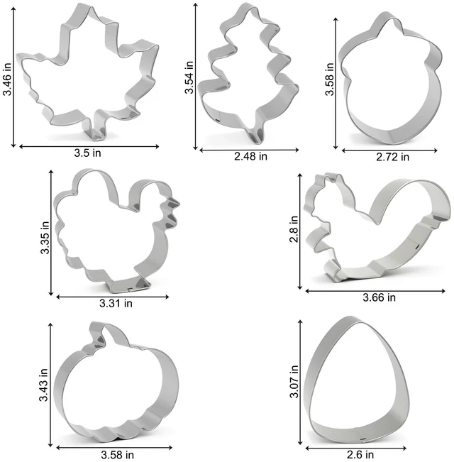 Alt view image 6 of 6 - Fall Thanksgiving Cookie Cutters Large, Set of 7 | Turkey, Pumpkin, Maple Leaf, Oak Leaf, Acorn, Candy Corn, Squirrel Shapes, Stainless Steel Autumn Themed Biscuit Mold