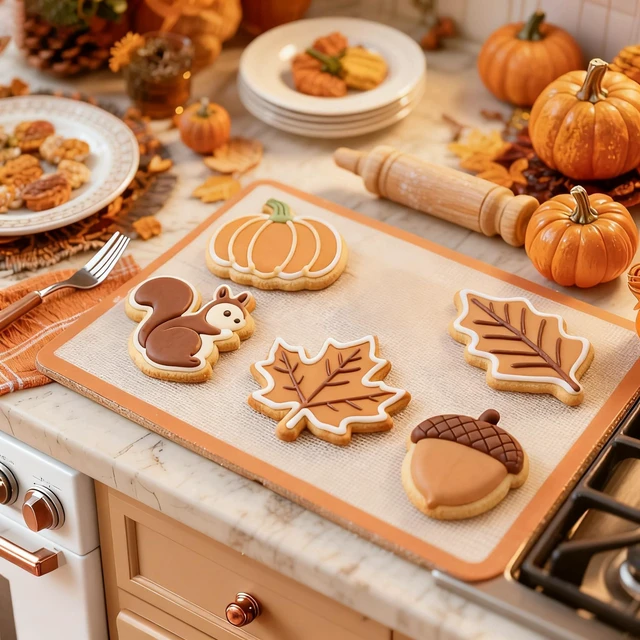 Alt view image 5 of 6 - Fall Thanksgiving Cookie Cutters Large, Set of 7 | Turkey, Pumpkin, Maple Leaf, Oak Leaf, Acorn, Candy Corn, Squirrel Shapes, Stainless Steel Autumn Themed Biscuit Mold