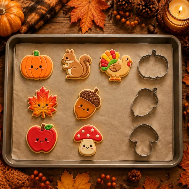 Alt view image 2 of 6 - Fall Thanksgiving Cookie Cutters - 7PCS Stainless Steel Biscuit Molds | Fall Party Favors Decorations Kit Shaped in Pumpkin Acorn Turkey Fall Leaves | Fall Decor Food Baking Supplies for Kitchen