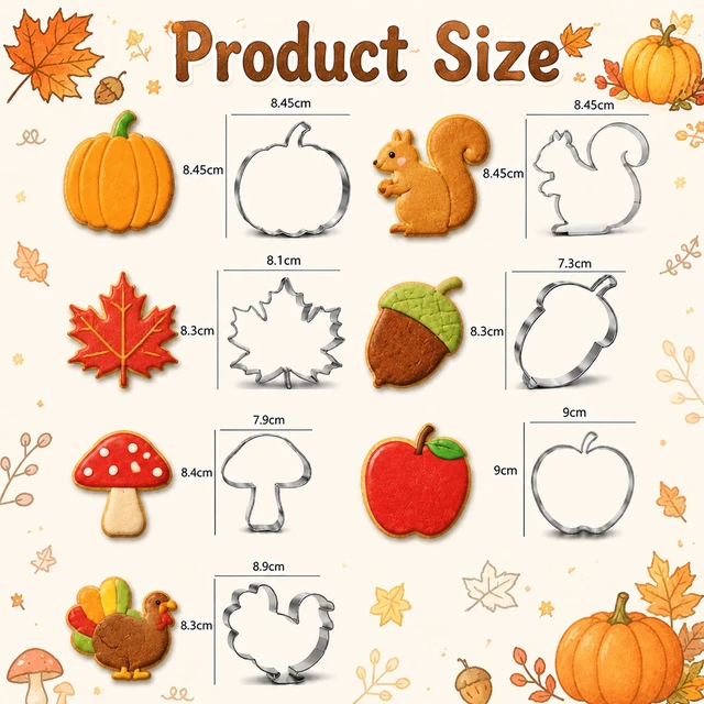 Alt view image 3 of 6 - Fall Thanksgiving Cookie Cutters - 7PCS Stainless Steel Biscuit Molds | Fall Party Favors Decorations Kit Shaped in Pumpkin Acorn Turkey Fall Leaves | Fall Decor Food Baking Supplies for Kitchen