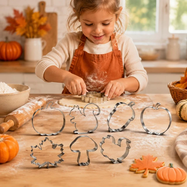 Alt view image 5 of 6 - Fall Thanksgiving Cookie Cutters - 7PCS Stainless Steel Biscuit Molds | Fall Party Favors Decorations Kit Shaped in Pumpkin Acorn Turkey Fall Leaves | Fall Decor Food Baking Supplies for Kitchen