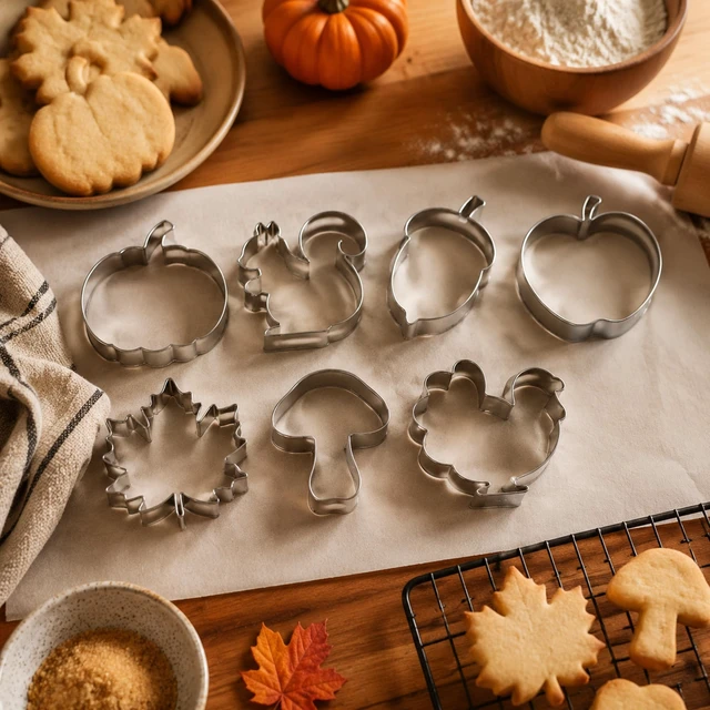 Alt view image 6 of 6 - Fall Thanksgiving Cookie Cutters - 7PCS Stainless Steel Biscuit Molds | Fall Party Favors Decorations Kit Shaped in Pumpkin Acorn Turkey Fall Leaves | Fall Decor Food Baking Supplies for Kitchen