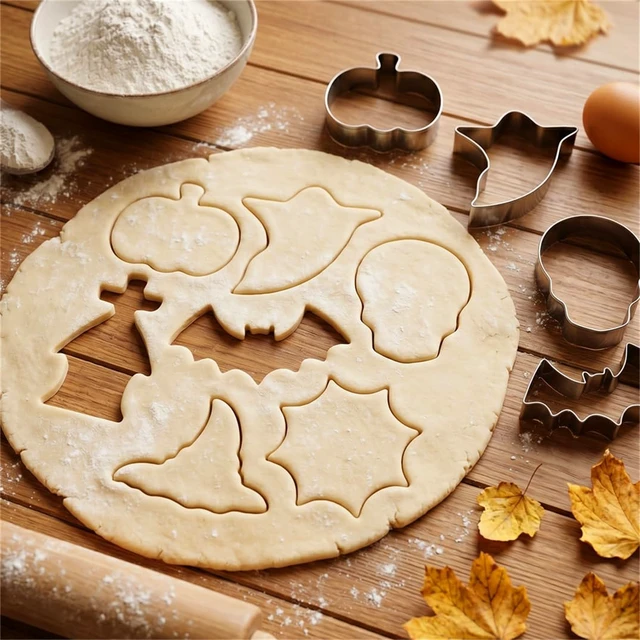 Alt view image 3 of 7 - Halloween Cookie Cutters Set 9 Pieces, Metal Cookie Cutters Shapes - Bat, Ghost, Pumpkin, Cat, Witch's Hat, Spider, Spider Web, Skull, Tombstone, Stainless Steel Biscuit Molds for Party Decorations