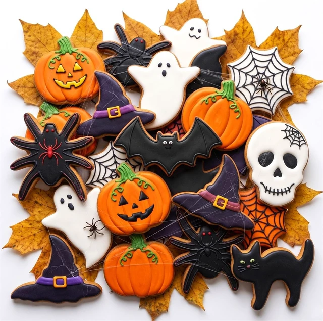Alt view image 6 of 7 - Halloween Cookie Cutters Set 9 Pieces, Metal Cookie Cutters Shapes - Bat, Ghost, Pumpkin, Cat, Witch's Hat, Spider, Spider Web, Skull, Tombstone, Stainless Steel Biscuit Molds for Party Decorations