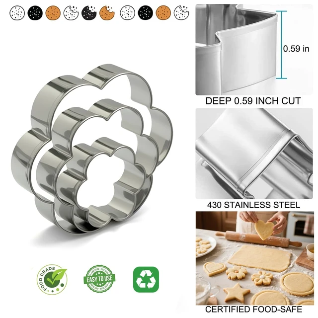 Alt view image 2 of 5 - Metal Cookie Cutters Set of 12 - Heart, Flower, Round, Star Shapes | Stainless Steel, Small to Mini Size, Metal Biscuit Cutter Molds for Sugar Cookie Baking or Holiday Party Decorations