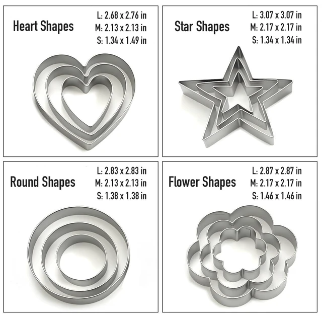 Alt view image 5 of 5 - Metal Cookie Cutters Set of 12 - Heart, Flower, Round, Star Shapes | Stainless Steel, Small to Mini Size, Metal Biscuit Cutter Molds for Sugar Cookie Baking or Holiday Party Decorations