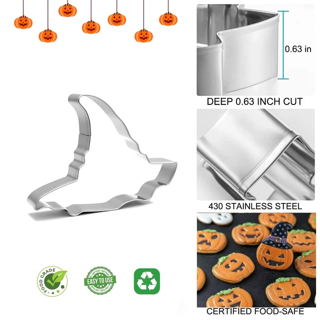 Alt view image 2 of 5 - Halloween Cookie Cutters Variety Pack, Set of 10 | Ghost, Bat, Pumpkin, Witch Hat, Cat, Skull, Spider, Spider Web, Coffin, Tombstone Shapes, Metal Biscuit Mold for Baking