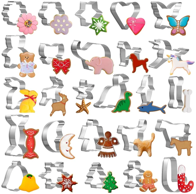 Main image of 26Pcs Cookie Cutters Set, Animal Unicorn Classic Christmas Shapes | Stainless Steel, For Kids Christmas Winter Holiday Party
