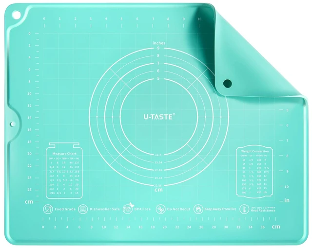 Main image of Silicone Pastry Mat, Dough Rolling Baking Sheet, 16"x20", Aqua Sky | Food-Grade Liquid Silicone, Non-Stick Non-Slip, Baking Supplies for Pizza Cookie Pie Crust, Clear Measurement & Raised Edges
