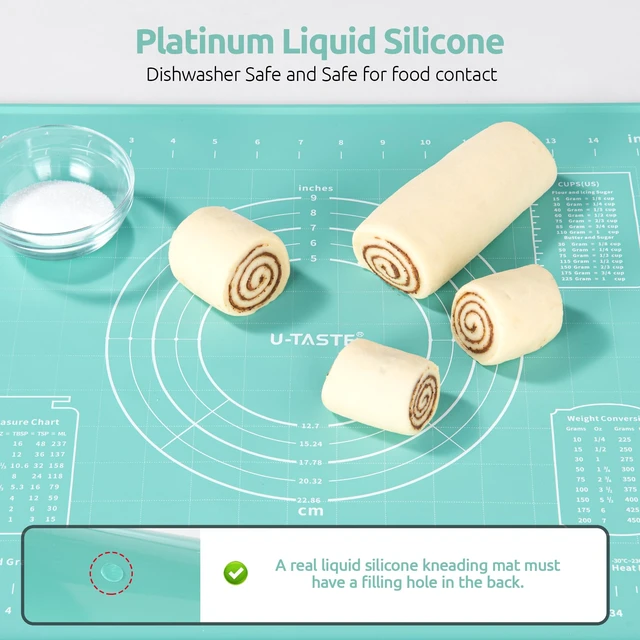 Alt view image 3 of 7 - Silicone Pastry Mat, Dough Rolling Baking Sheet, 16"x20", Aqua Sky | Food-Grade Liquid Silicone, Non-Stick Non-Slip, Baking Supplies for Pizza Cookie Pie Crust, Clear Measurement & Raised Edges