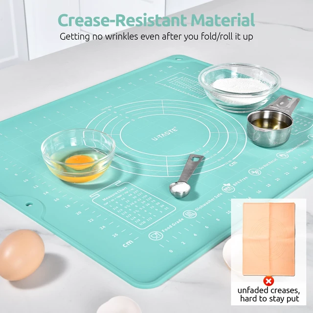 Alt view image 4 of 7 - Silicone Pastry Mat, Dough Rolling Baking Sheet, 16"x20", Aqua Sky | Food-Grade Liquid Silicone, Non-Stick Non-Slip, Baking Supplies for Pizza Cookie Pie Crust, Clear Measurement & Raised Edges