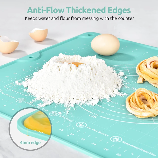 Alt view image 5 of 7 - Silicone Pastry Mat, Dough Rolling Baking Sheet, 16"x20", Aqua Sky | Food-Grade Liquid Silicone, Non-Stick Non-Slip, Baking Supplies for Pizza Cookie Pie Crust, Clear Measurement & Raised Edges