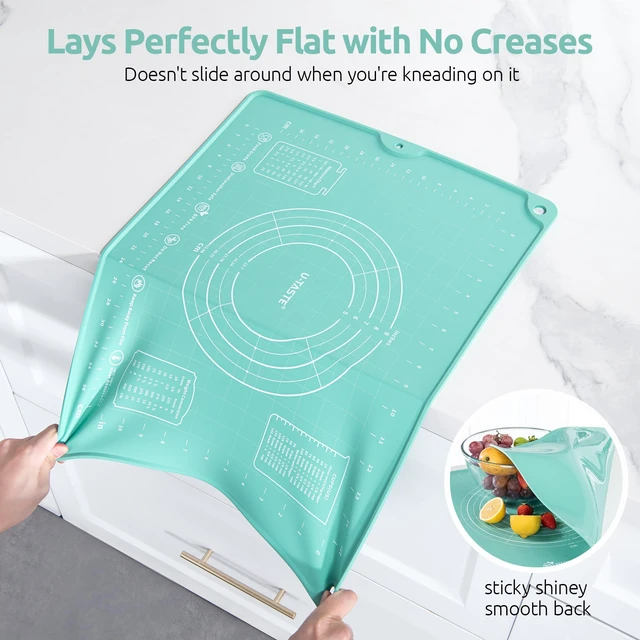 Alt view image 7 of 7 - Silicone Pastry Mat, Dough Rolling Baking Sheet, 16"x20", Aqua Sky | Food-Grade Liquid Silicone, Non-Stick Non-Slip, Baking Supplies for Pizza Cookie Pie Crust, Clear Measurement & Raised Edges