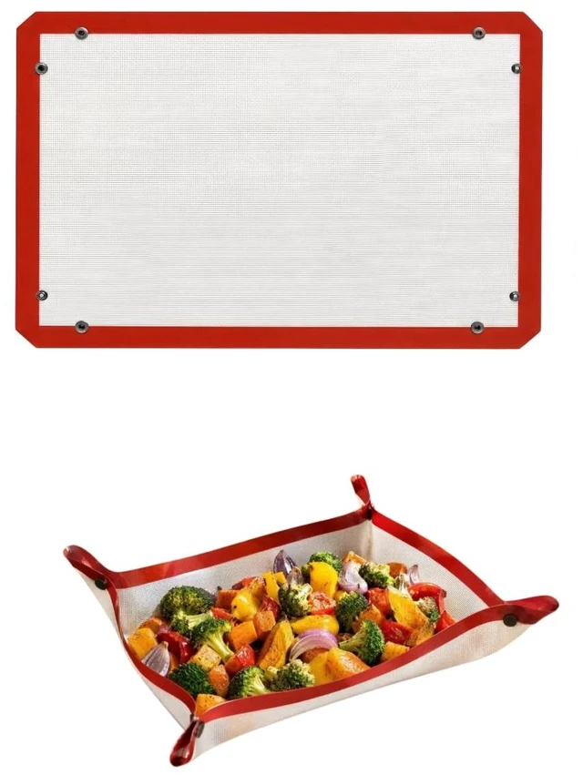 Main image of Locking Dials Silicone Fiber Baking Mat to Prevent Leaks, Nonstick Reusable Heat Resistant Baking Sheet Corners Snap Together to Form Leakproof Oven Liner
