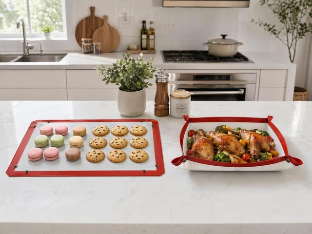 Alt view image 3 of 7 - Locking Dials Silicone Fiber Baking Mat to Prevent Leaks, Nonstick Reusable Heat Resistant Baking Sheet Corners Snap Together to Form Leakproof Oven Liner