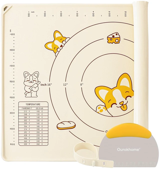 Main image of Silicone Baking Mat Sheet and Pastry Dough Cutter, 0.5 Inch Thick 28" X 20" BPA free Silicone Rolling Mat, Non-Stick and Anti-Slip, Dishwasher Safe (Beige)