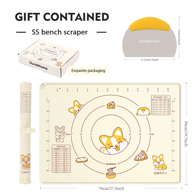 Alt view image 2 of 6 - Silicone Baking Mat Sheet and Pastry Dough Cutter, 0.5 Inch Thick 28" X 20" BPA free Silicone Rolling Mat, Non-Stick and Anti-Slip, Dishwasher Safe (Beige)