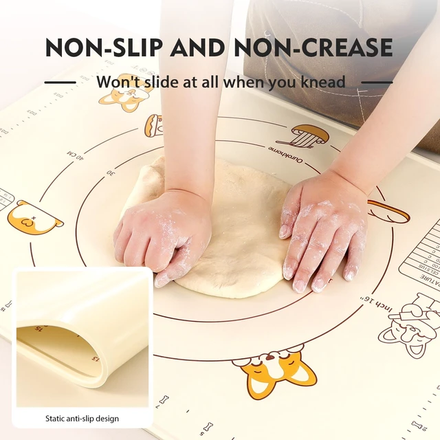 Alt view image 4 of 6 - Silicone Baking Mat Sheet and Pastry Dough Cutter, 0.5 Inch Thick 28" X 20" BPA free Silicone Rolling Mat, Non-Stick and Anti-Slip, Dishwasher Safe (Beige)
