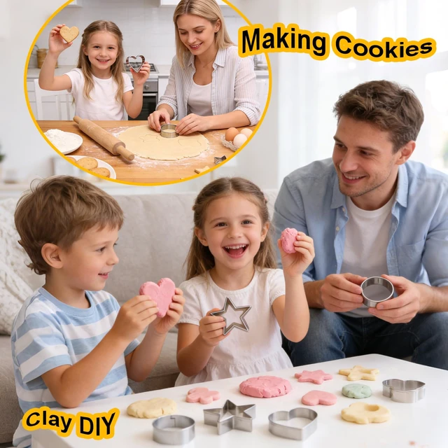 Alt view image 2 of 7 - 12 Pcs Stainless Steel Cookie Cutters Set - Heart, Flower, Round, Star | Professional baking tools making cookies, Biscuit cutter can be dishwasher safe, Gift for baking lovers