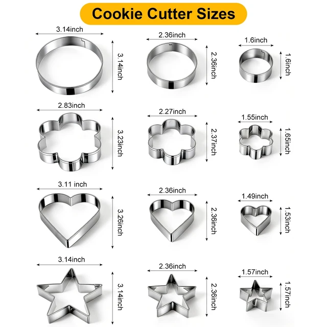 Alt view image 3 of 7 - 12 Pcs Stainless Steel Cookie Cutters Set - Heart, Flower, Round, Star | Professional baking tools making cookies, Biscuit cutter can be dishwasher safe, Gift for baking lovers