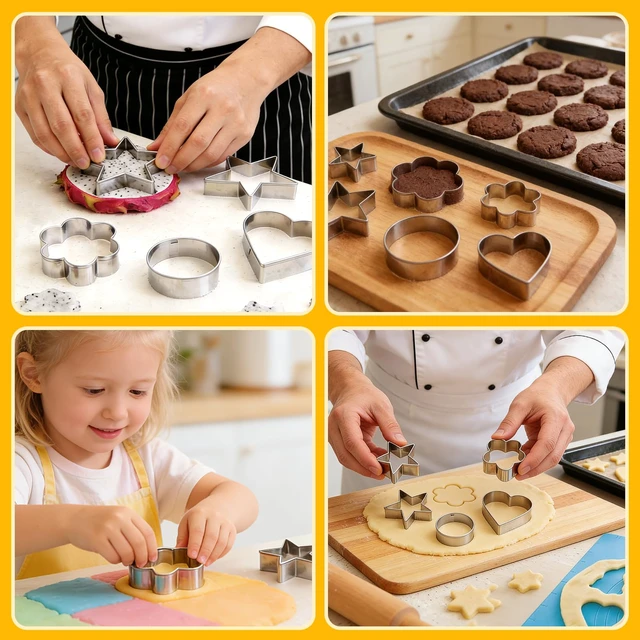 Alt view image 6 of 7 - 12 Pcs Stainless Steel Cookie Cutters Set - Heart, Flower, Round, Star | Professional baking tools making cookies, Biscuit cutter can be dishwasher safe, Gift for baking lovers