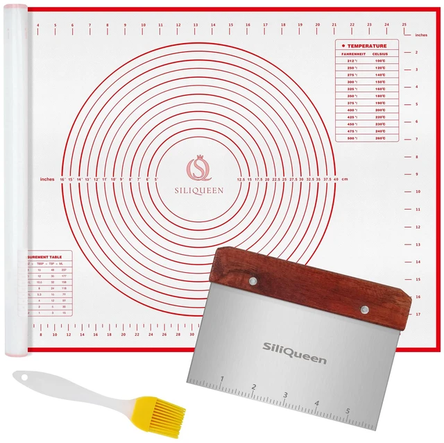 Main image of Silicone Pastry Baking Mat with Measurements Extra a Brush and a Dough Scraper- 27.5 x 20 Heat Resistant, BPA Free, Non-Stick Non-Slip Pastry Mat for Rolling Dough, Easy to Clean, Red