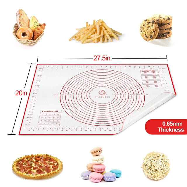 Alt view image 3 of 6 - Silicone Pastry Baking Mat with Measurements Extra a Brush and a Dough Scraper- 27.5 x 20 Heat Resistant, BPA Free, Non-Stick Non-Slip Pastry Mat for Rolling Dough, Easy to Clean, Red