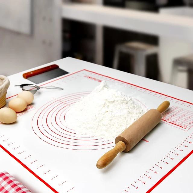 Alt view image 4 of 6 - Silicone Pastry Baking Mat with Measurements Extra a Brush and a Dough Scraper- 27.5 x 20 Heat Resistant, BPA Free, Non-Stick Non-Slip Pastry Mat for Rolling Dough, Easy to Clean, Red