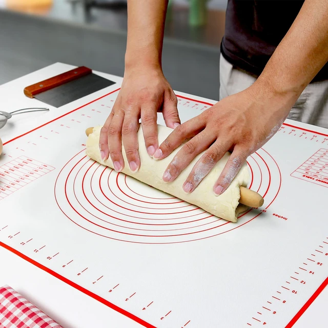 Alt view image 6 of 6 - Silicone Pastry Baking Mat with Measurements Extra a Brush and a Dough Scraper- 27.5 x 20 Heat Resistant, BPA Free, Non-Stick Non-Slip Pastry Mat for Rolling Dough, Easy to Clean, Red