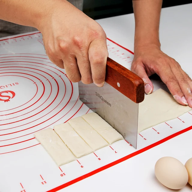 Alt view image 5 of 6 - Silicone Pastry Baking Mat with Measurements Extra a Brush and a Dough Scraper- 27.5 x 20 Heat Resistant, BPA Free, Non-Stick Non-Slip Pastry Mat for Rolling Dough, Easy to Clean, Red