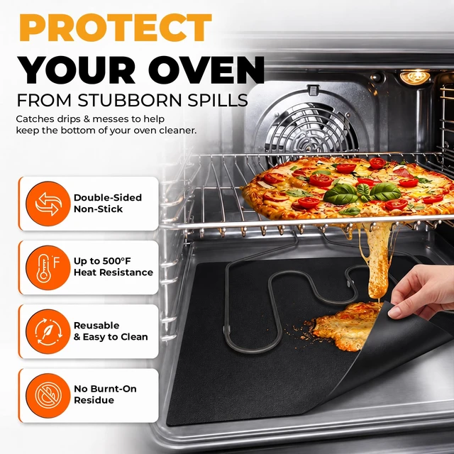 Alt view image 2 of 7 - Oven Liners for Bottom of Oven - Thick Heavy Duty 17 x 25 2 Pack Non-Stick Reusable Mats - BPA & PFOA Free Protector for Electric, Gas, Microwave & BBQ Grill Liner - Easy Clean & Heat Resistant
