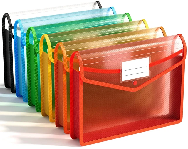 Main image of 6 Pack Plastic File Folder, Colorful File Folder Organizer | fit Letter/A4 Size, Large Capacity with Snap Closure, Colorful File Folder Organizer for School, Office, Home, Hospital