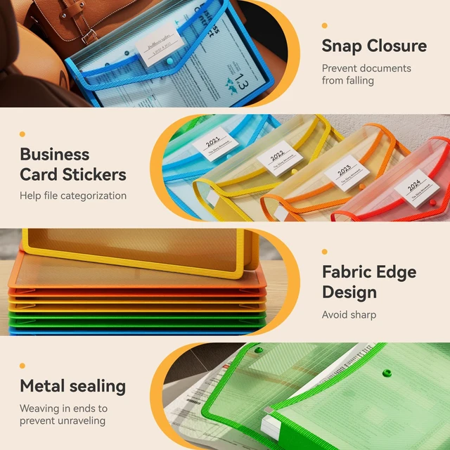 Alt view image 4 of 6 - 6 Pack Plastic File Folder, Colorful File Folder Organizer | fit Letter/A4 Size, Large Capacity with Snap Closure, Colorful File Folder Organizer for School, Office, Home, Hospital