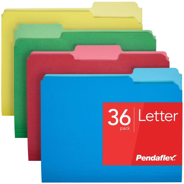 Main image of Colored File Folders, 36 Pack, Letter Size (8.5" x 11"), 3 Tabs, Durable Paper, Assorted Colors: Green, Yellow, Red & Blue, Color-Coding for School, Office & Home Document Organization