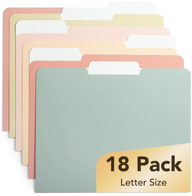 Main image of File Folders, 18 Pack, Vintage Colors, 1/3-Cut Tab | File Folders Letter Size, Colored File Folders, Office File Folder