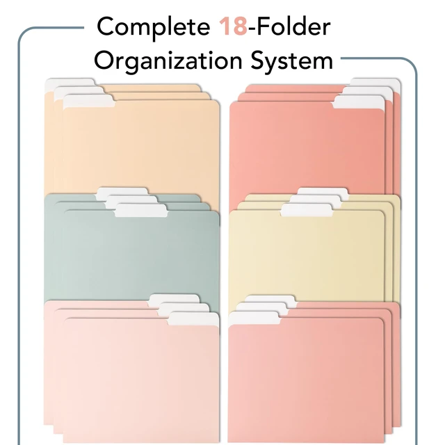 Alt view image 2 of 7 - File Folders, 18 Pack, Vintage Colors, 1/3-Cut Tab | File Folders Letter Size, Colored File Folders, Office File Folder
