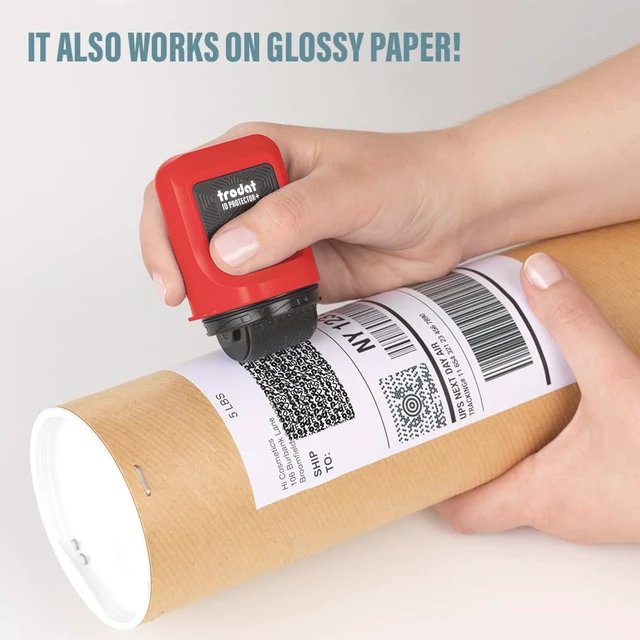 Alt view image 4 of 7 - ID Protector+ Ink Roller Stamp w/Box & Letter Opener & 3 Refill Inks | Conceals info in one roll; Works on glossy & standard paper; Ceramic box cutter and letter opener; Includes 3 refill inks