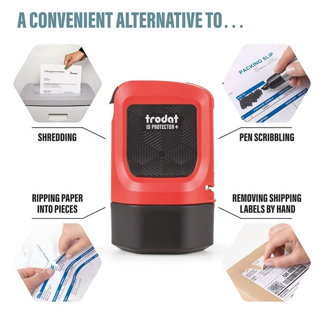 Alt view image 7 of 7 - ID Protector+ Ink Roller Stamp w/Box & Letter Opener & 3 Refill Inks | Conceals info in one roll; Works on glossy & standard paper; Ceramic box cutter and letter opener; Includes 3 refill inks
