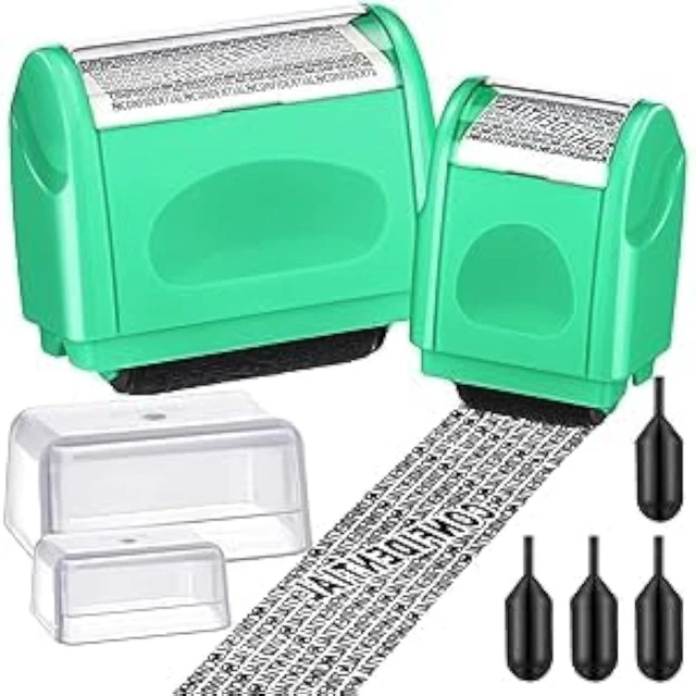 Main image of 2 Pack Identity Protection Roller Stamp 4 Pack Refill Ink,Mint | Confidential Privacy Stamp, Information Blocker for ID, Account, Data and Address Security, Prevents Identity Theft Risk