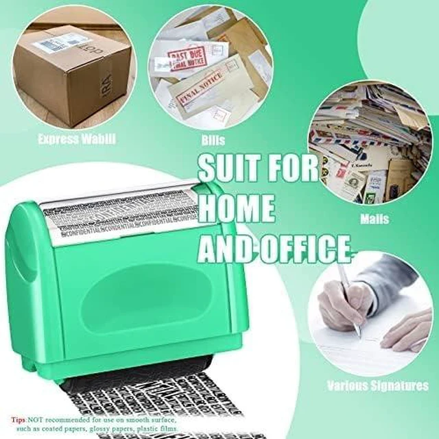 Alt view image 3 of 5 - 2 Pack Identity Protection Roller Stamp 4 Pack Refill Ink,Mint | Confidential Privacy Stamp, Information Blocker for ID, Account, Data and Address Security, Prevents Identity Theft Risk