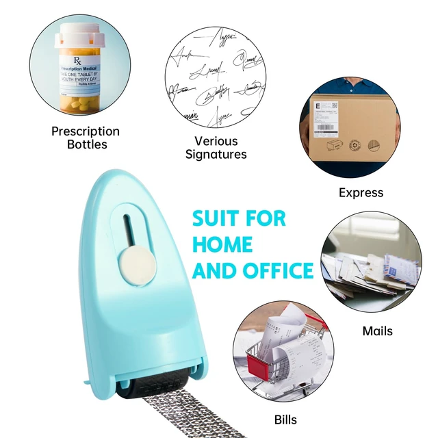 Alt view image 3 of 4 - Identity Theft Protection Roller Stamp - Guard Your ID & Confidential Security Privacy Info with Black Ink Roller, Sliding Cover, Built-in Box Cutter, Address Blocker Defender for Mail (PK&PU)