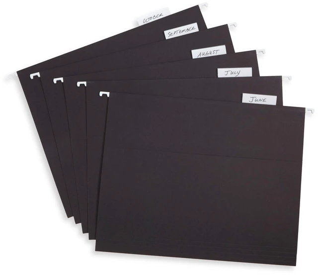 Alt view image 6 of 6 - 25 Hanging File Folders, Letter Size, Black | Reinforced 12pt, 1/5 Cut Tabs, Plastic Tabs and Inserts Included, for Filing Cabinet, Home, and Office Use
