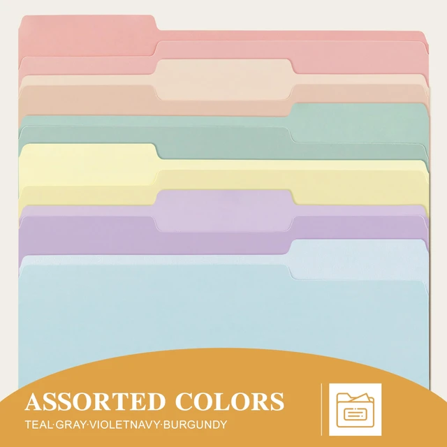 Alt view image 5 of 7 - Color File Folders, 1/3-Cut Tabs, 18 Pack File Folder Letter Size, 8.5x11 Inch Manilla folders, 6 Pastel Colors Organizer File Folders for School Home Office Business