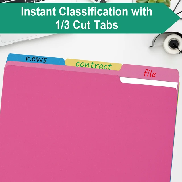 Alt view image 3 of 7 - Pink File Folders 8.5x11 Inch,1/3 Cut Tab Colored File Folders Letter Size,School Business Office Folders for Document-18 Pack